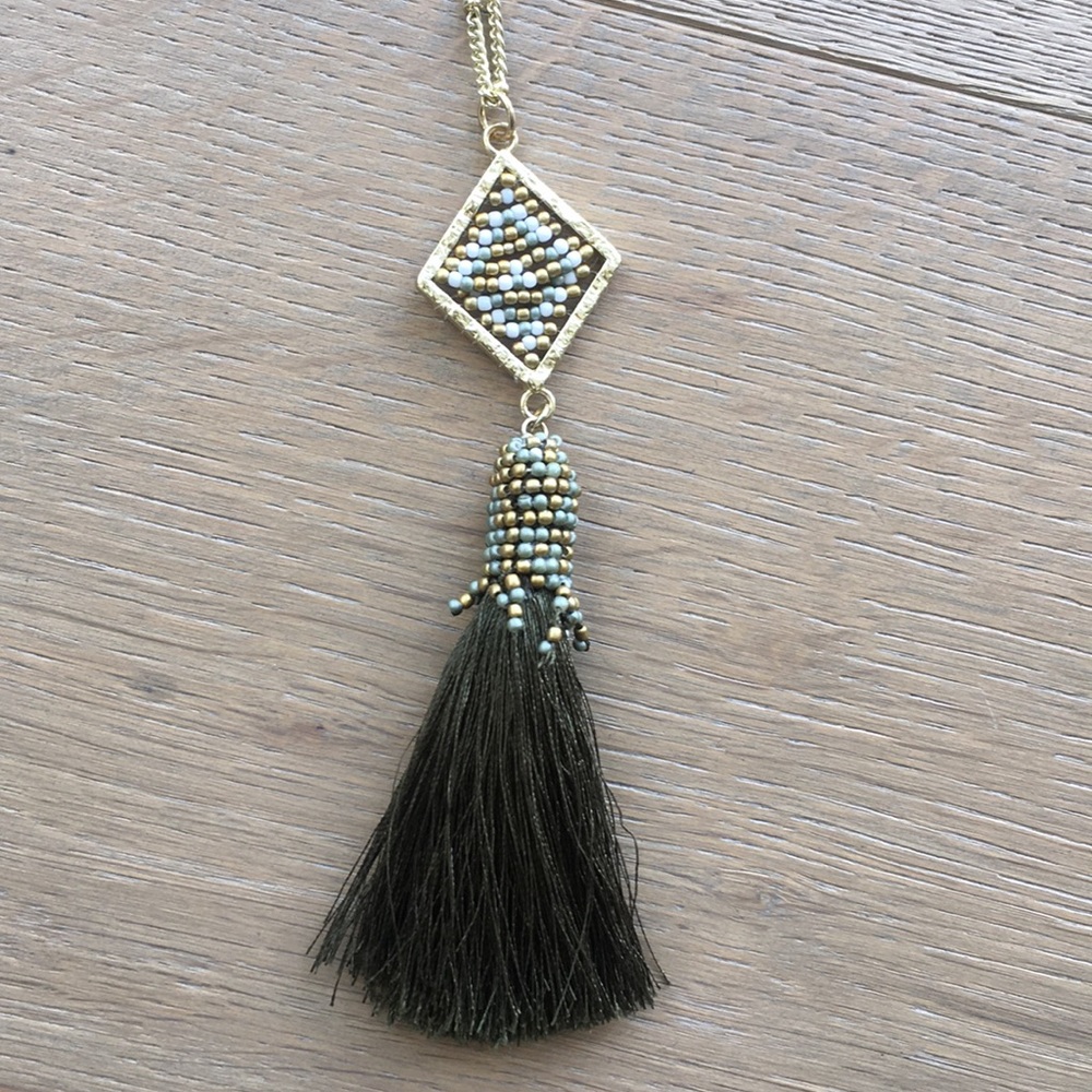 Olive green tassel necklace